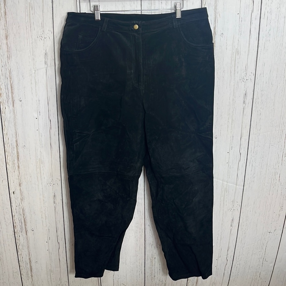 Metro Style 100% Black Suede Leather Pants High Rise Size 18